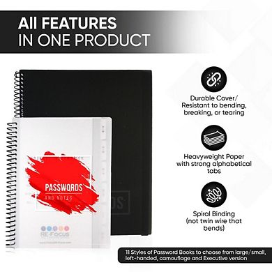 RE-FOCUS THE CREATIVE OFFICE Password Log Book, Small, 120 Pages, Black