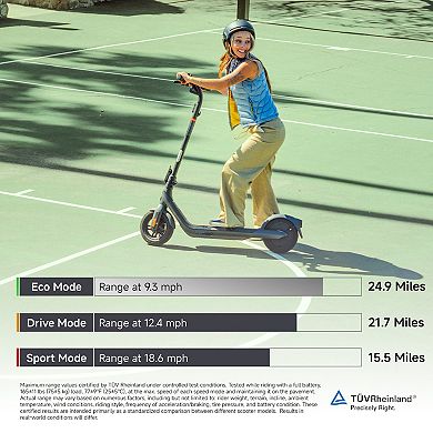 Segway E2 Pro Electric Scooter 18.6 mph Max Speed 21.7 Miles Max Range