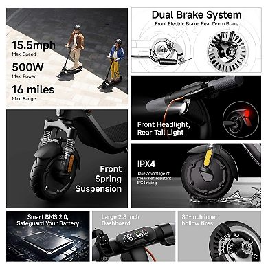 Segway E2 Plus II Electric Scooter 15 mph Max Speed 16 Miles Max Range