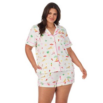 Plus Size Beauty Sleep Social Cozy Short Sleeve Pajama Top & Pajama Boxer Set