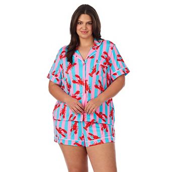Plus Size Beauty Sleep Social Cozy Short Sleeve Pajama Top & Pajama Boxer Set