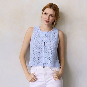 Women's LC Lauren Conrad Button Front Crochet Tank Top