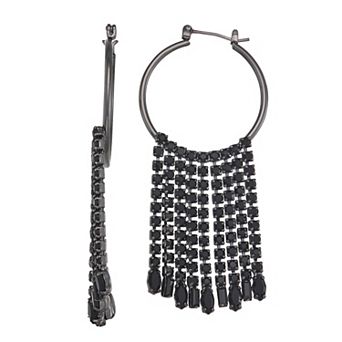 Simply Vera Vera Wang Black Tone Fringe Hoop Earrings