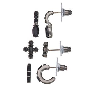 Simply Vera Vera Wang Black Tone Trio Stud Earrings Set