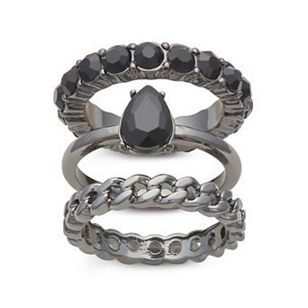 Simply Vera Vera Wang Black Tone Stone Stacked Ring Trio Set