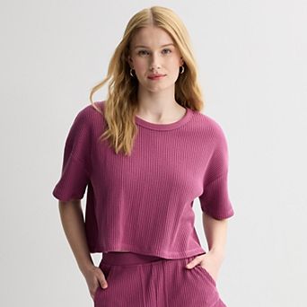 Juniors' SO® Waffle Scoopneck Tee