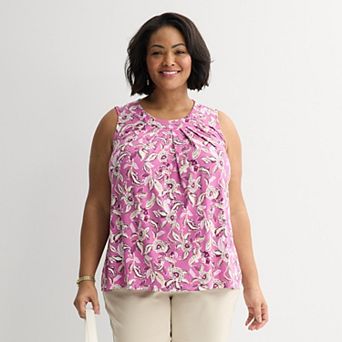 Plus Size Croft & Barrow® Crew Pleated Tank Top