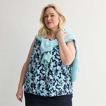 Plus Size Croft & Barrow® Crew Pleated Tank Top