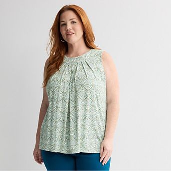 Plus Size Croft & Barrow® Crew Pleated Tank Top