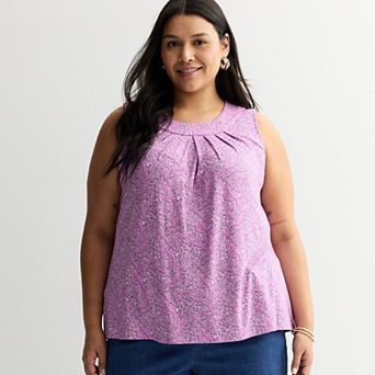 Plus Size Croft & Barrow® Crew Pleated Tank Top