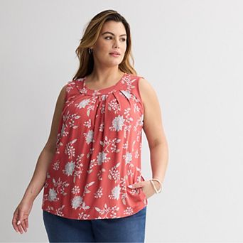 Plus Size Croft & Barrow® Crew Pleated Tank Top