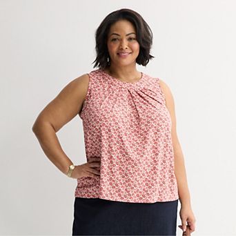 Plus Size Croft & Barrow® Crew Pleated Tank Top
