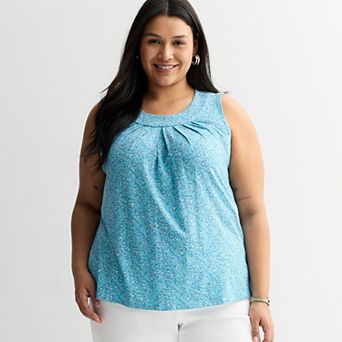 Plus Size Croft & Barrow® Crew Pleated Tank Top