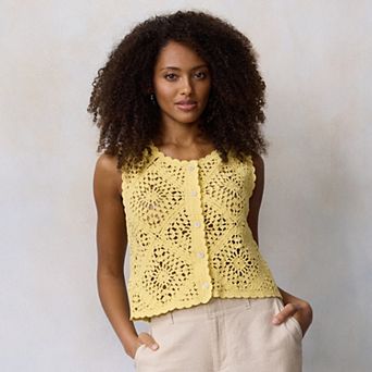Women's LC Lauren Conrad Crochet Button-Front Vest