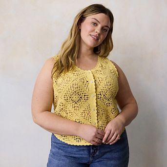 Plus Size LC Lauren Conrad Crochet Button-Front Vest