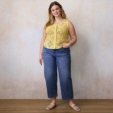 Plus Size LC Lauren Conrad Crochet Button-Front Vest