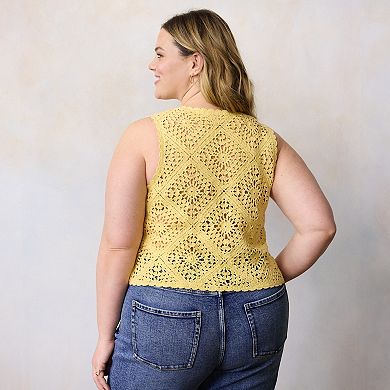Plus Size LC Lauren Conrad Crochet Button-Front Vest