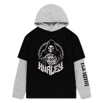Boys 8-20 Hurley Mesh Graphic Twofer Oversized Long Sleeve Hooded T-shirt
