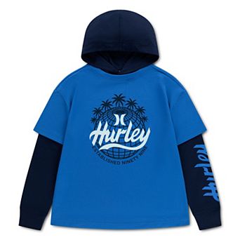 Boys 8-20 Hurley Mesh Graphic Twofer Oversized Long Sleeve Hooded T-shirt