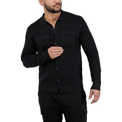 Men's Long Sleeve Botton Down Sweater Shirt With Chest Pockets