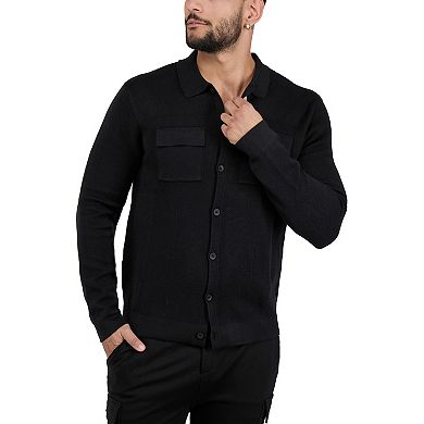 Men's Long Sleeve Botton Down Sweater Shirt With Chest Pockets