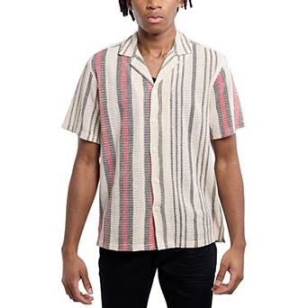 Men's Crochet Camp Collar Short Sleeve Shirt