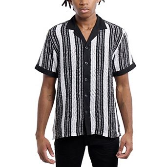 Men's Crochet Camp Collar Short Sleeve Shirt