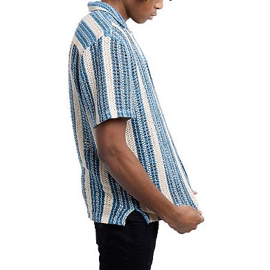 Men's Crochet Camp Collar Short Sleeve Shirt