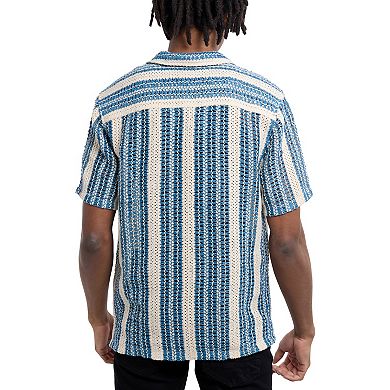Men's Crochet Camp Collar Short Sleeve Shirt