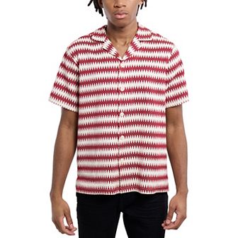 Men's Crochet Camp Collar Short Sleeve Shirt