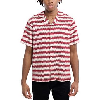 Men's Crochet Camp Collar Short Sleeve Shirt