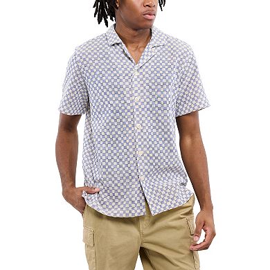 Men's Crochet Camp Collar Short Sleeve Shirt