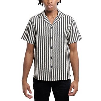 Men's Crochet Camp Collar Short Sleeve Shirt