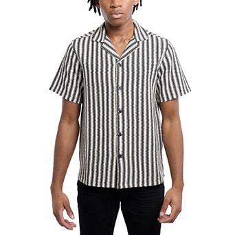 Men's Crochet Camp Collar Short Sleeve Shirt