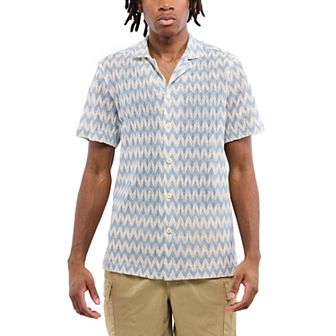 Men's Crochet Camp Collar Short Sleeve Shirt