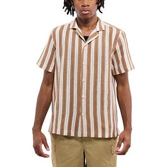 Men's Crochet Camp Collar Short Sleeve Shirt