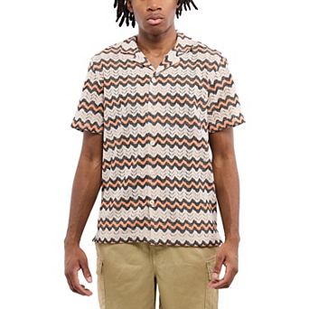 Men's Crochet Camp Collar Short Sleeve Shirt