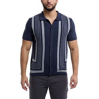 Men's Stripe Button Down Sweater Shirt