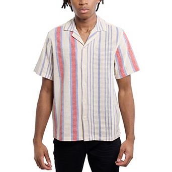 Men's Crochet Camp Collar Short Sleeve Shirt