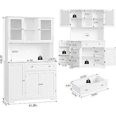 67"H Kitchen Pantry Cabinet with Large Drawers, Freestanding Kitchen Bar Cabinets, Hutch Cabinet