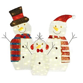 3 pc 2D Snowman Family Yard Decor with 60 LED Lights, Waterproof Christmas Outdoor Display
