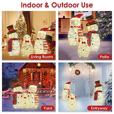 3Pcs 2D Snowman Family Yard Decor with 60 LED Lights, Waterproof Christmas Outdoor Display