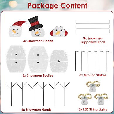 3Pcs 2D Snowman Family Yard Decor with 60 LED Lights, Waterproof Christmas Outdoor Display