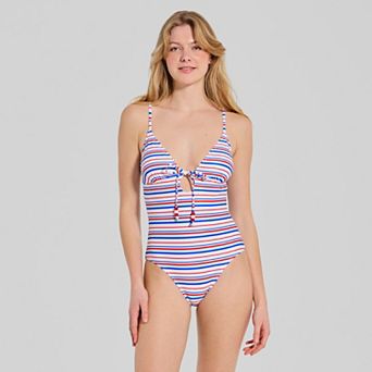 Juniors' Ninety-Nine° Triangle Front Tie One-Piece Swimsuit