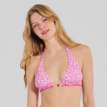 Juniors' Ninety-Nine° Tunneled Micro Ruffle Tall Triangle Swim Top