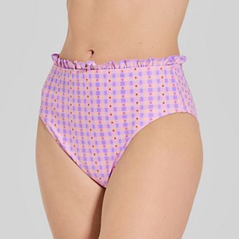 Juniors' Ninety-Nine° Micro Ruffle High Leg Swim Bottoms