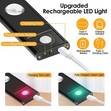 2-Pack Rechargeable Motion Sensor LED Closet Lights Dimmable, 3 Colors for Kitchen Cabinet