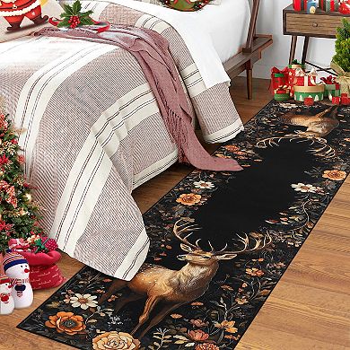 Christmas Reindeer Journey Print Non-Slip Rubber Backing Indoor Area Rug Holiday Home Decor