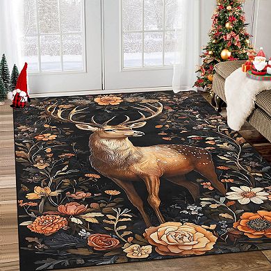 Christmas Reindeer Journey Print Non-Slip Rubber Backing Indoor Area Rug Holiday Home Decor
