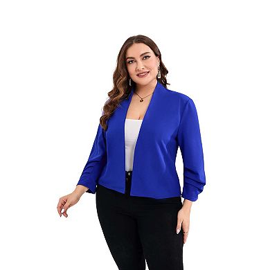 Women's Plus Size Blazer Shrugs Cardigan 3/4 Sleeve Open Front Office Cropped Blazers Jacket